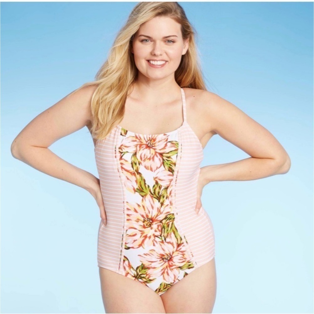 Kona Sol Floral Stripe One Piece Swimsuit